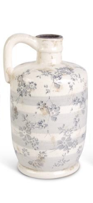 Medium Ceramic Cream Crackle w/Gray Floral Vase