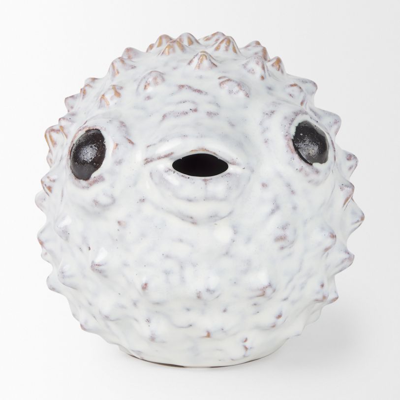 Spike II (Large) 10L x 6W Off-White Ceramic Puffer Fish