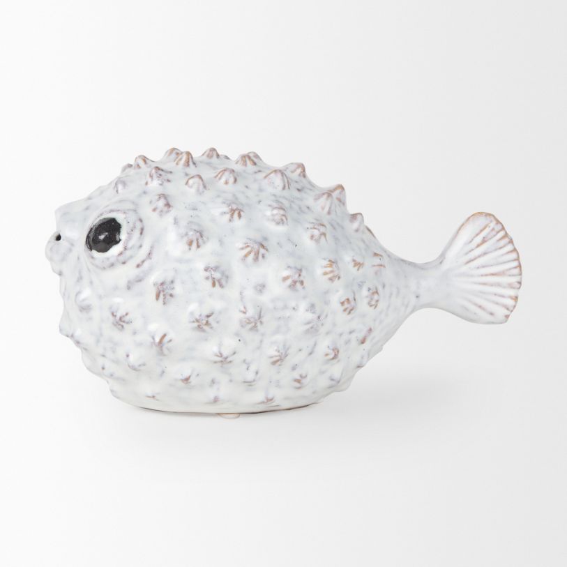 Spike II (Large) 10L x 6W Off-White Ceramic Puffer Fish