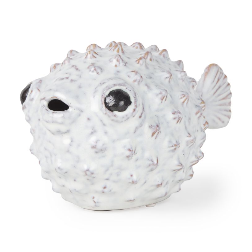 Spike II (Large) 10L x 6W Off-White Ceramic Puffer Fish