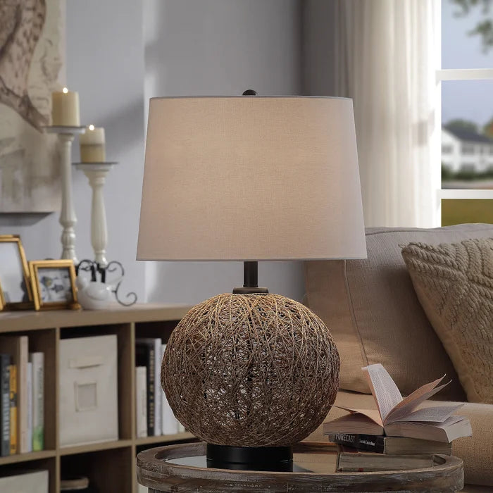 Woven Sphere Table Lamp With Bronze Base & Cap