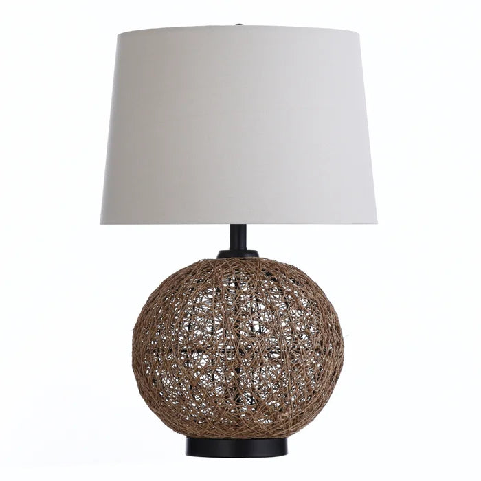 Woven Sphere Table Lamp With Bronze Base & Cap