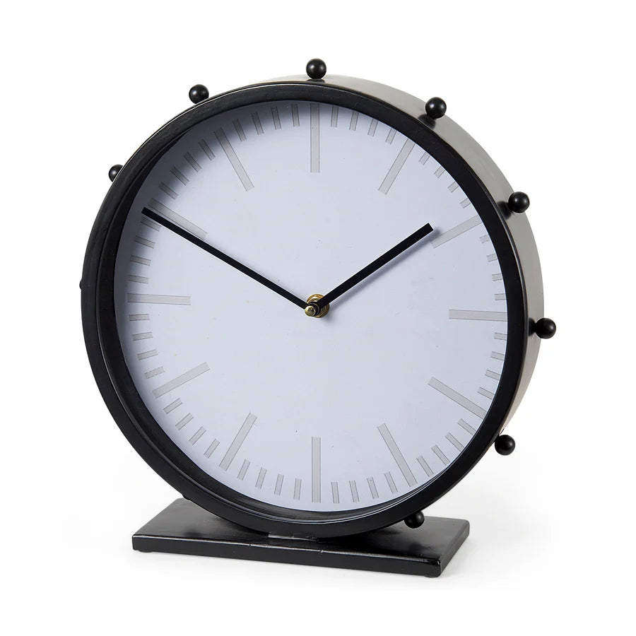 Marian 11.0L x 3.1W x 11.0H Black Studded Round Table Clock