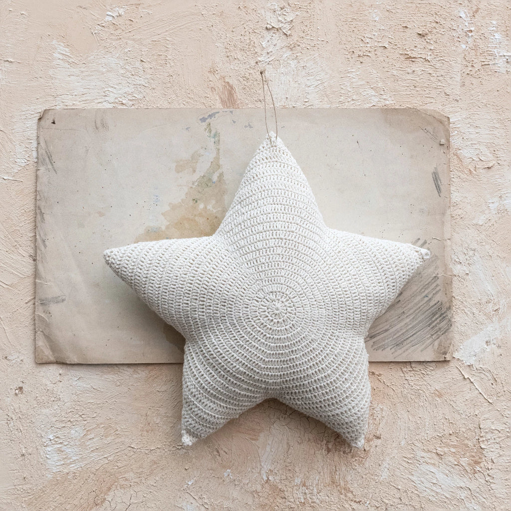 Recycled Cotton Crocheted Star Shaped Pillow | 14x14