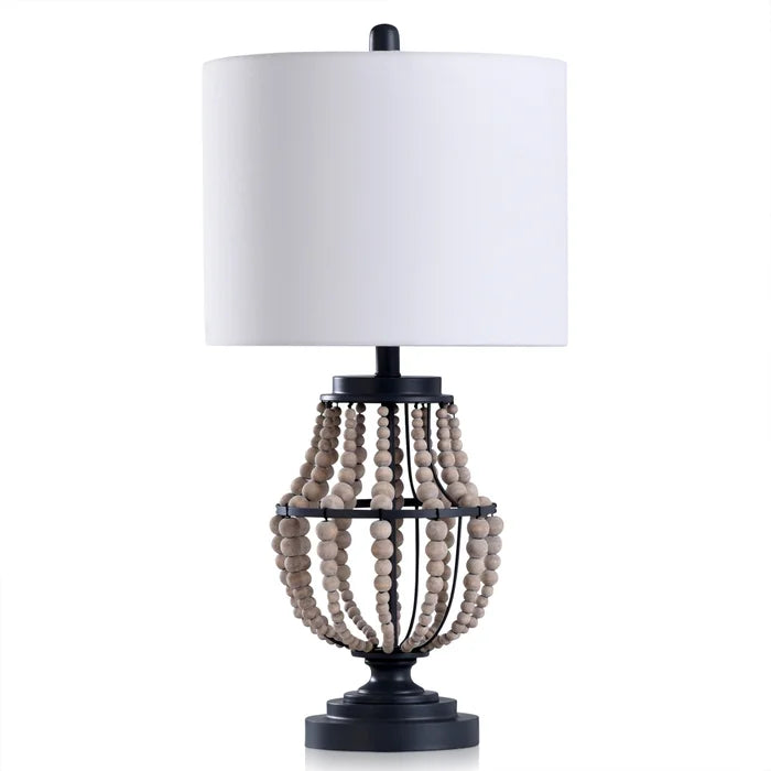 NATURAL DRAPE | Fourteen Strands of Wooden Beaded String Metal Structure Traditional Design Table Lamp