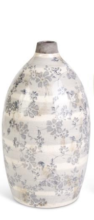 Large Ceramic Cream Crackle w/Gray Floral Vase