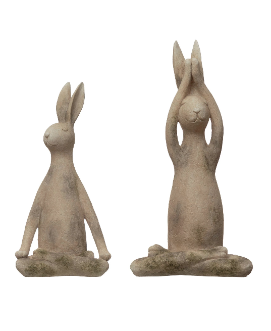 Set of 2 Yoga Rabbits Distressed Antique White