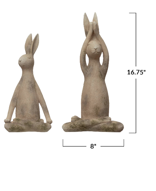 Set of 2 Yoga Rabbits Distressed Antique White